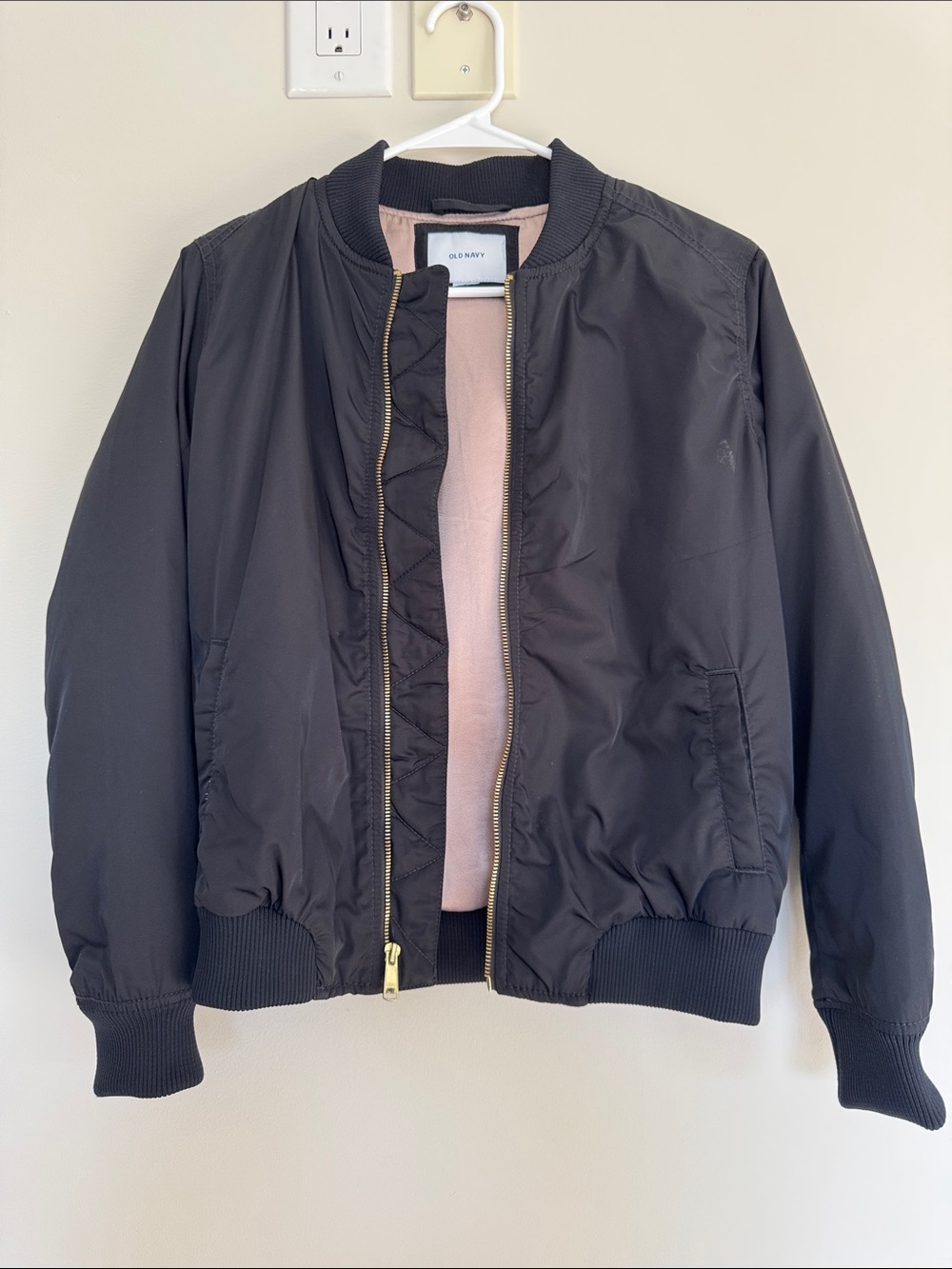 Old Navy Black Bomber Jacket with Pink Lining
